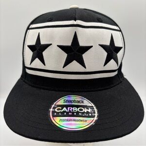 Carbon Elements Premium Headwear Men Black Embroidered 3 Star SnapBack Hat OSFM